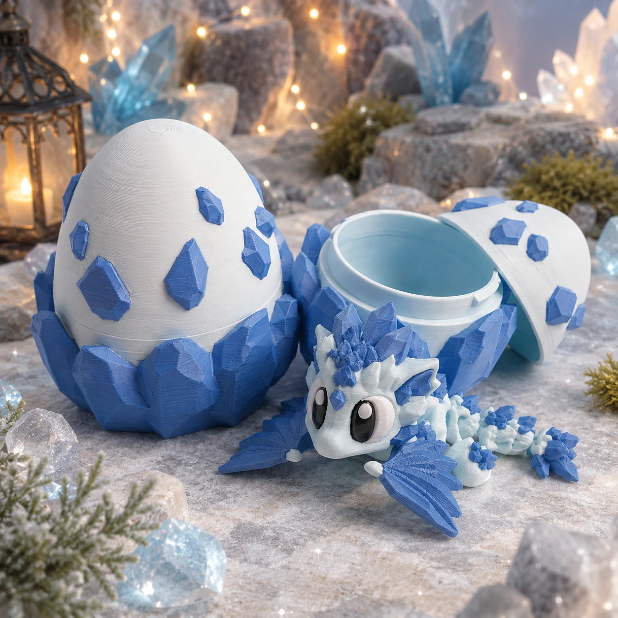Auralys – Œuf de dragon givré avec bébé dragon articulé