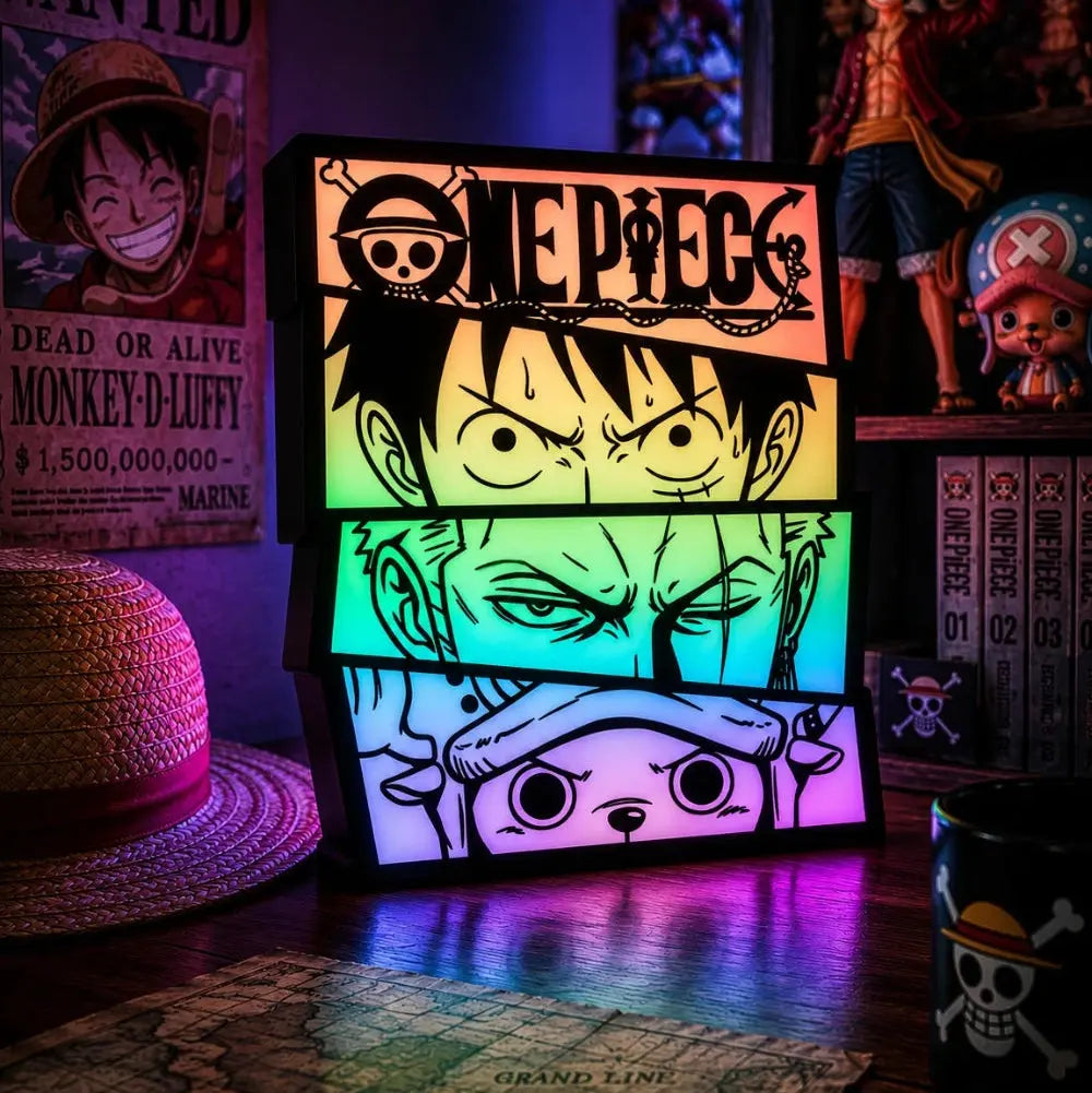 Lampe LED RGB One Piece Lightbox manga, design coloré et lumineux, idéale pour collectionneurs et fans de manga.