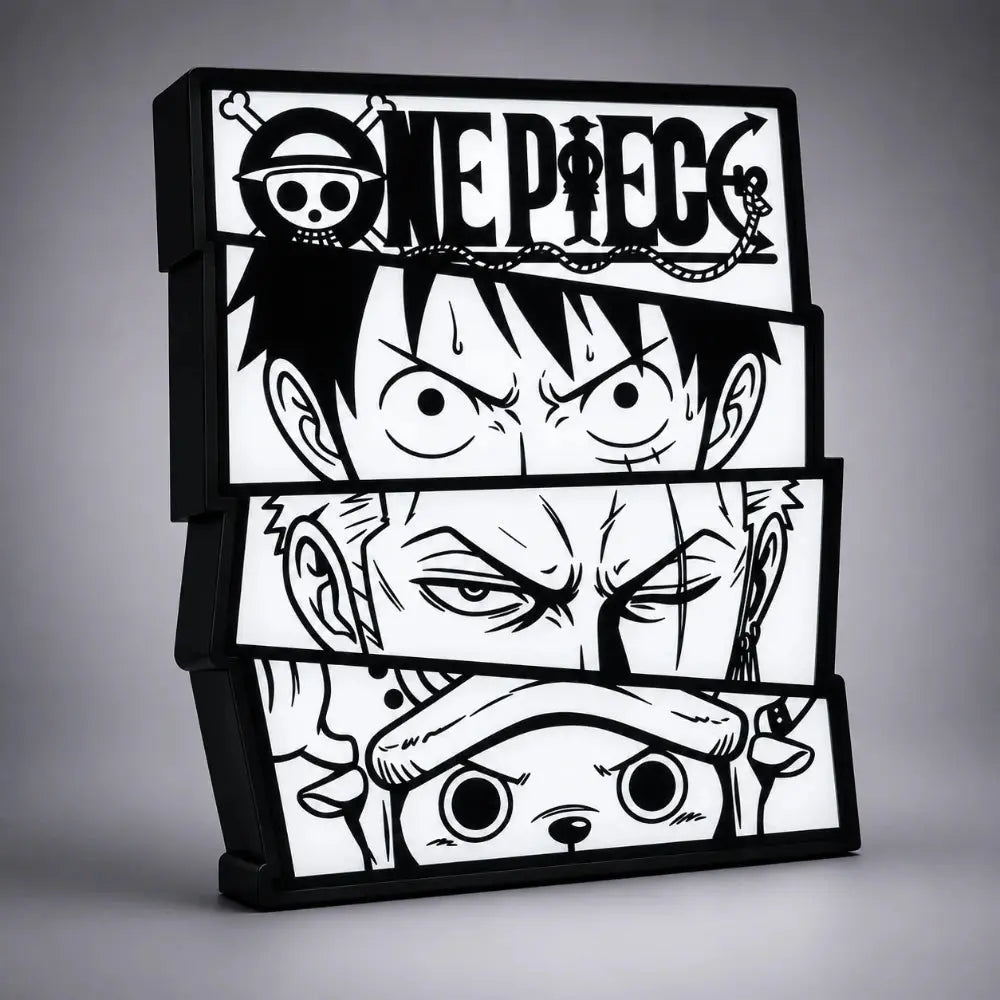 Lampe LED RGB Lightbox manga One Piece Geek, illuminant avec design de personnages de manga, pour collectionneurs et fans.