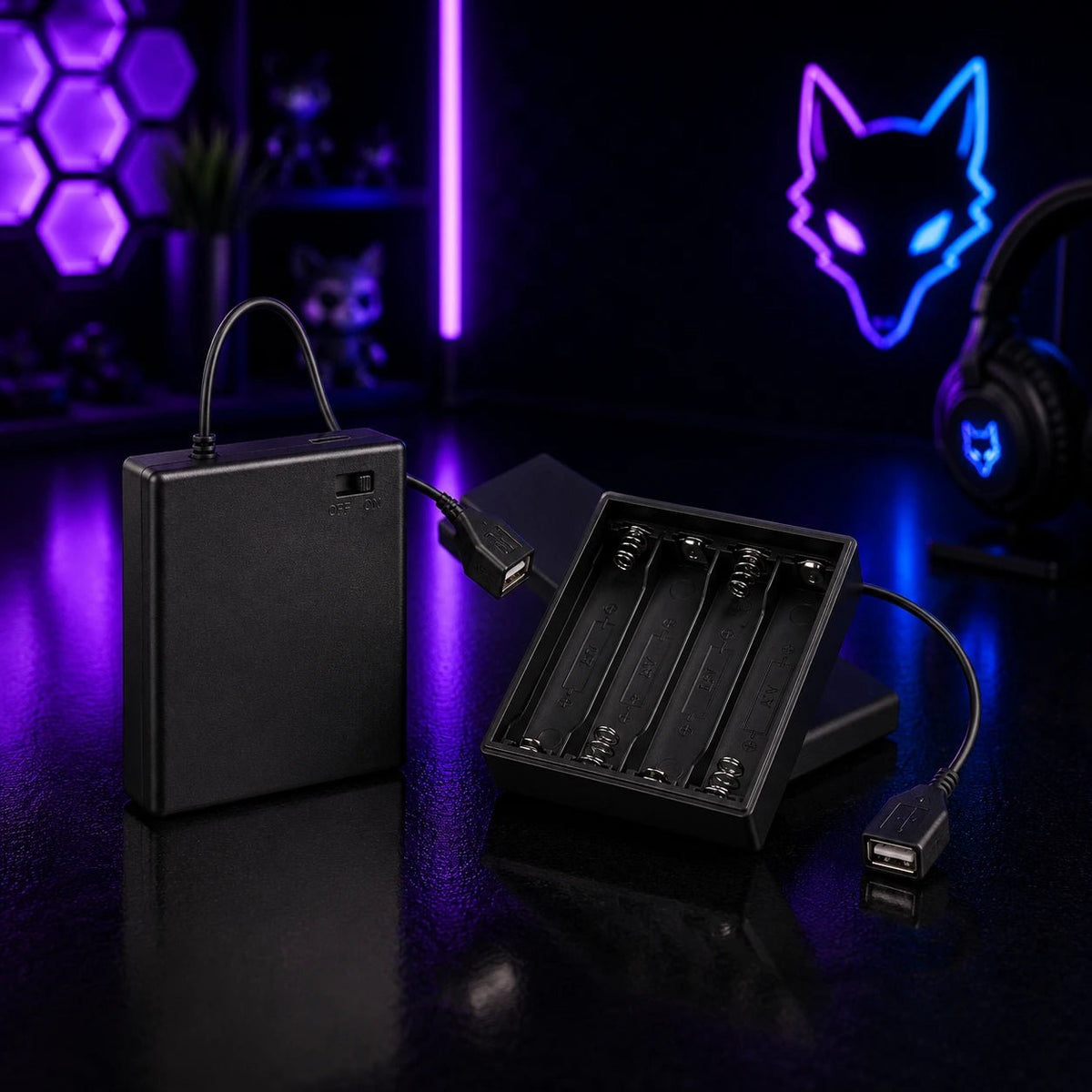 Boîtier d’alimentation USB à piles – 4 AA - LampeGeek