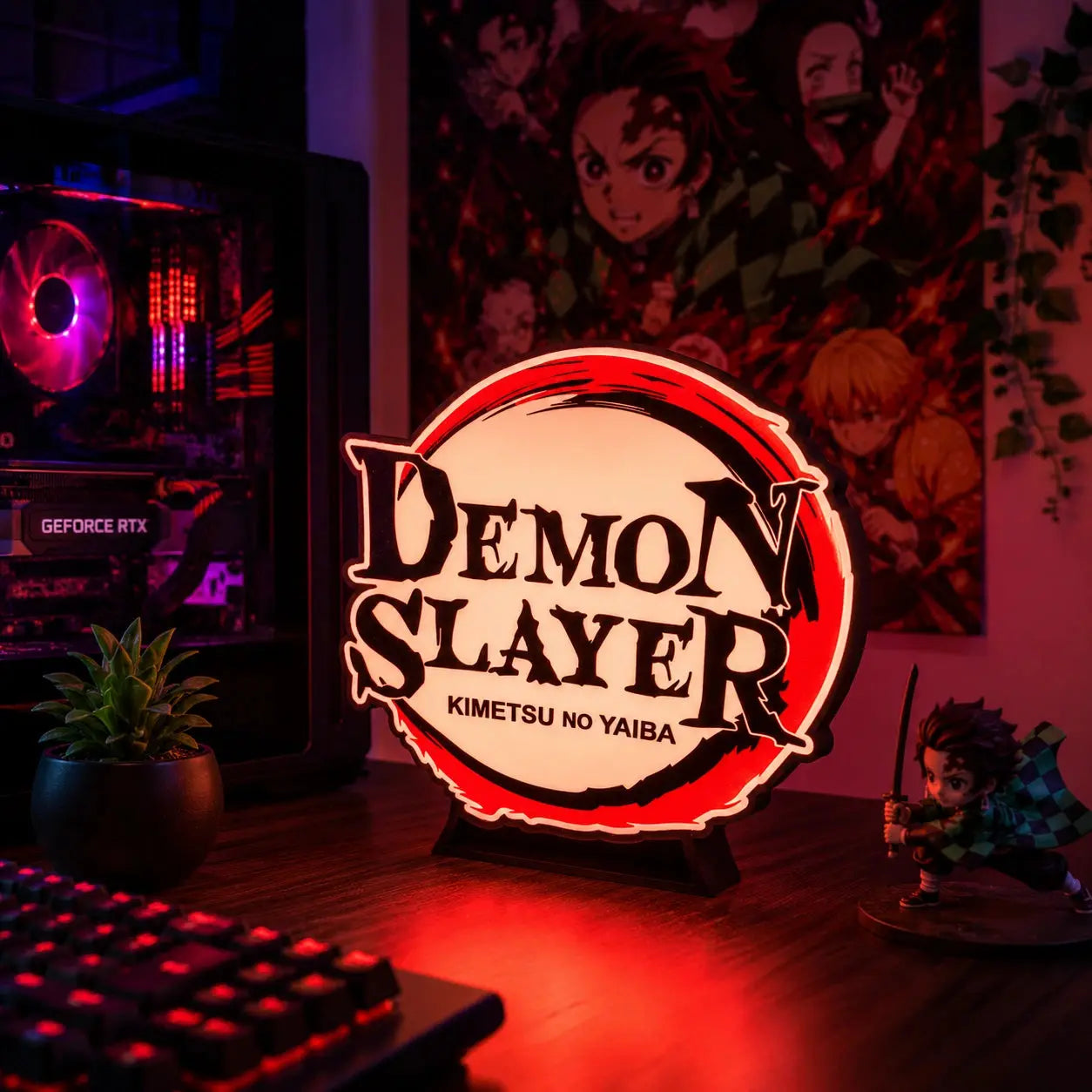 Lampe LED Demon Slayer Kimetsu No Yaiba RGB de LampeGeek, illumination colorée avec motif de démon.