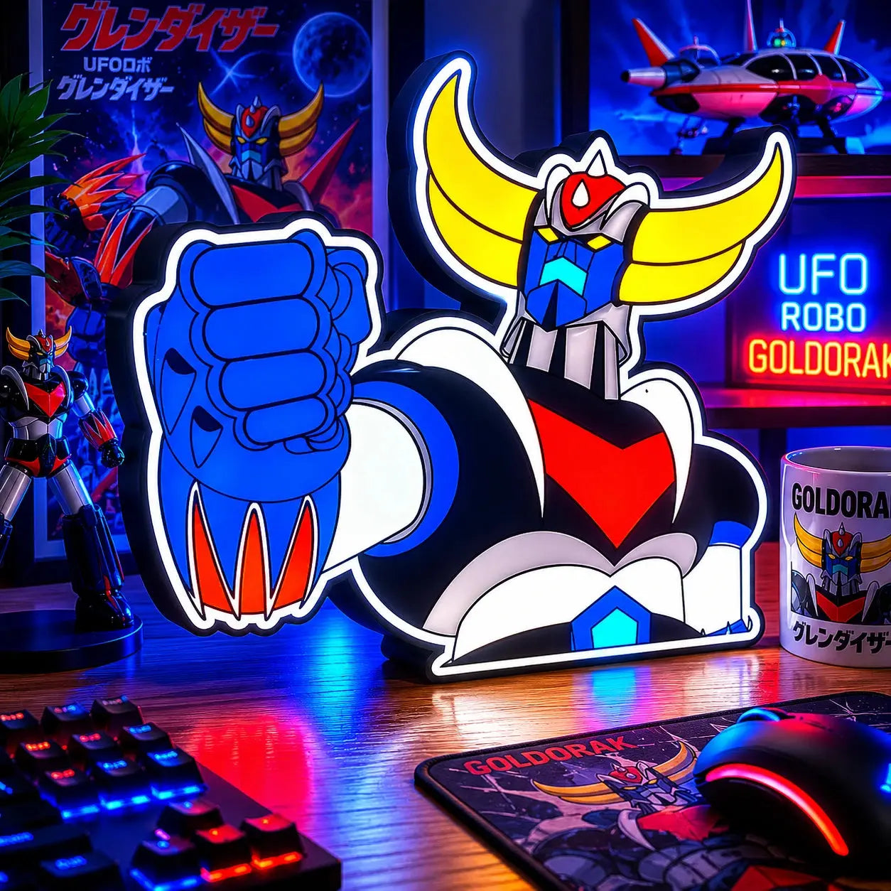 Lampe LED Goldorak Légendaire, robot manga RGB, éclairage coloré, design de la célèbre figure de manga, lampe décorative moderne.