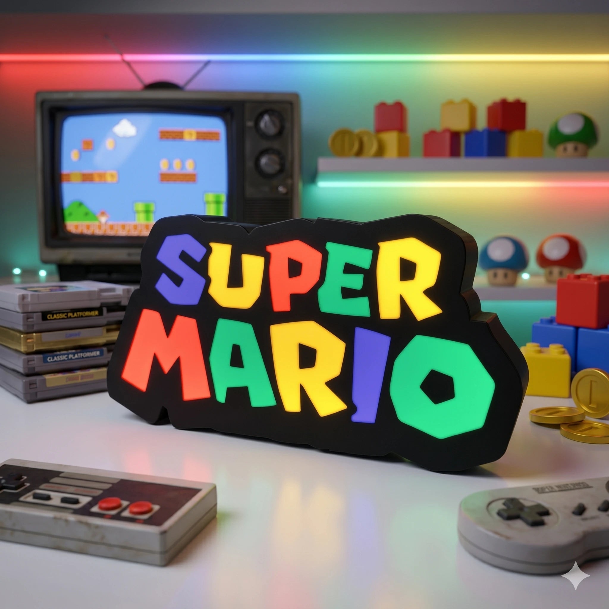 Lampe LED Super Mario Collector – Déco gaming colorée & console culte - LampeGeek