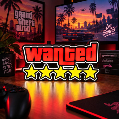 Lampe LED Wanted GTA 5 Étoiles RGB – Déco Gaming - LampeGeek
