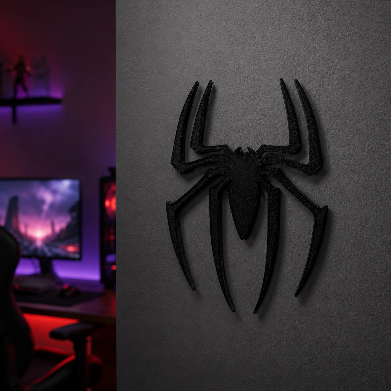 Logo Spider-Man 3D – Décoration murale noire - LampeGeek