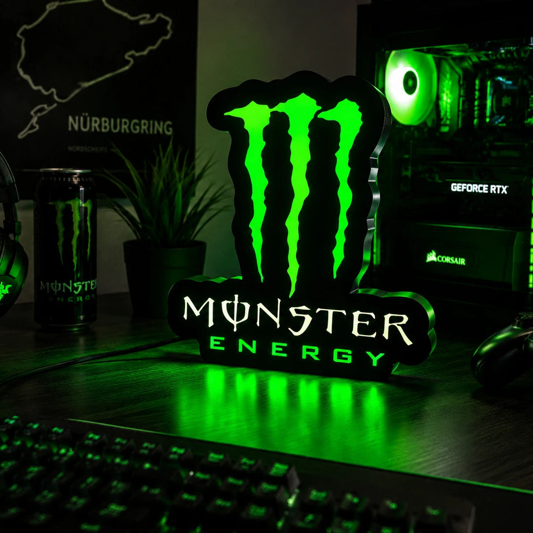 Lampe LED Monster Energy Collector – Déco gaming verte & street icon LampeGeek