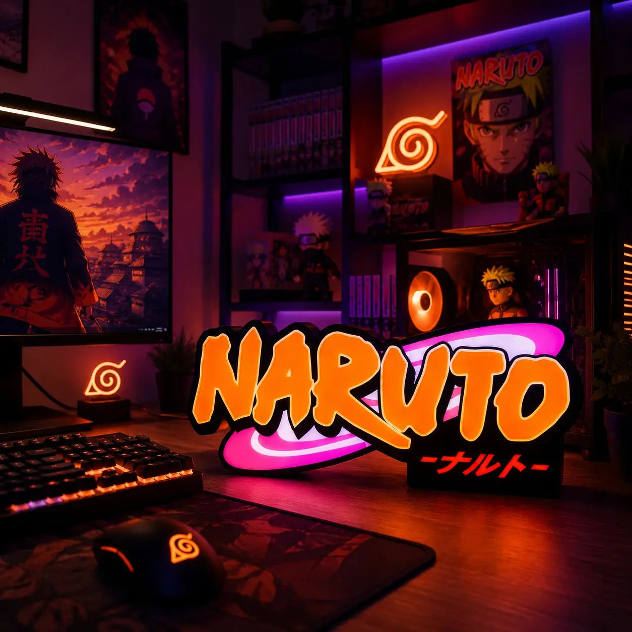 Lampe LED Naruto Shippuden Anime Manga RGB de LampeGeek, éclairage coloré avec image de Naruto en style manga.
