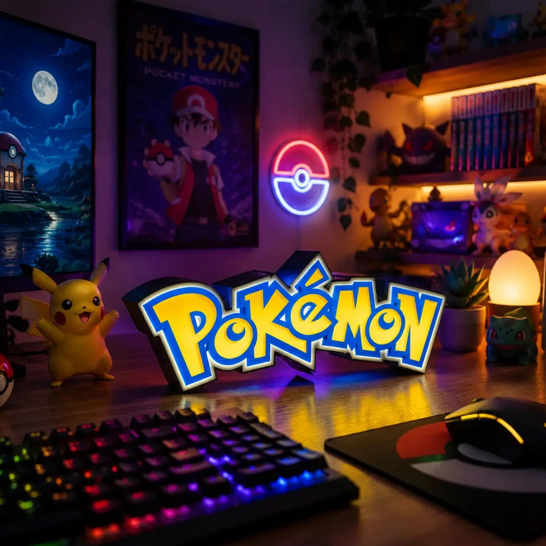 Lampe LED Pokémon Collector RGB de LampeGeek avec design Pikachu lumineux et couleurs changeantes pour la décoration.