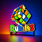 Lampe LED Rubik’s Cube LampeGeek, décoration rétro gaming RGB avec cube lumineux coloré et design moderne.