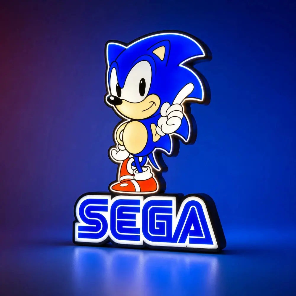 Lampe LED Sonic Sega Gaming Rétro RGB de LampeGeek, illumination colorée avec image de Sonic pour décoration de gaming.