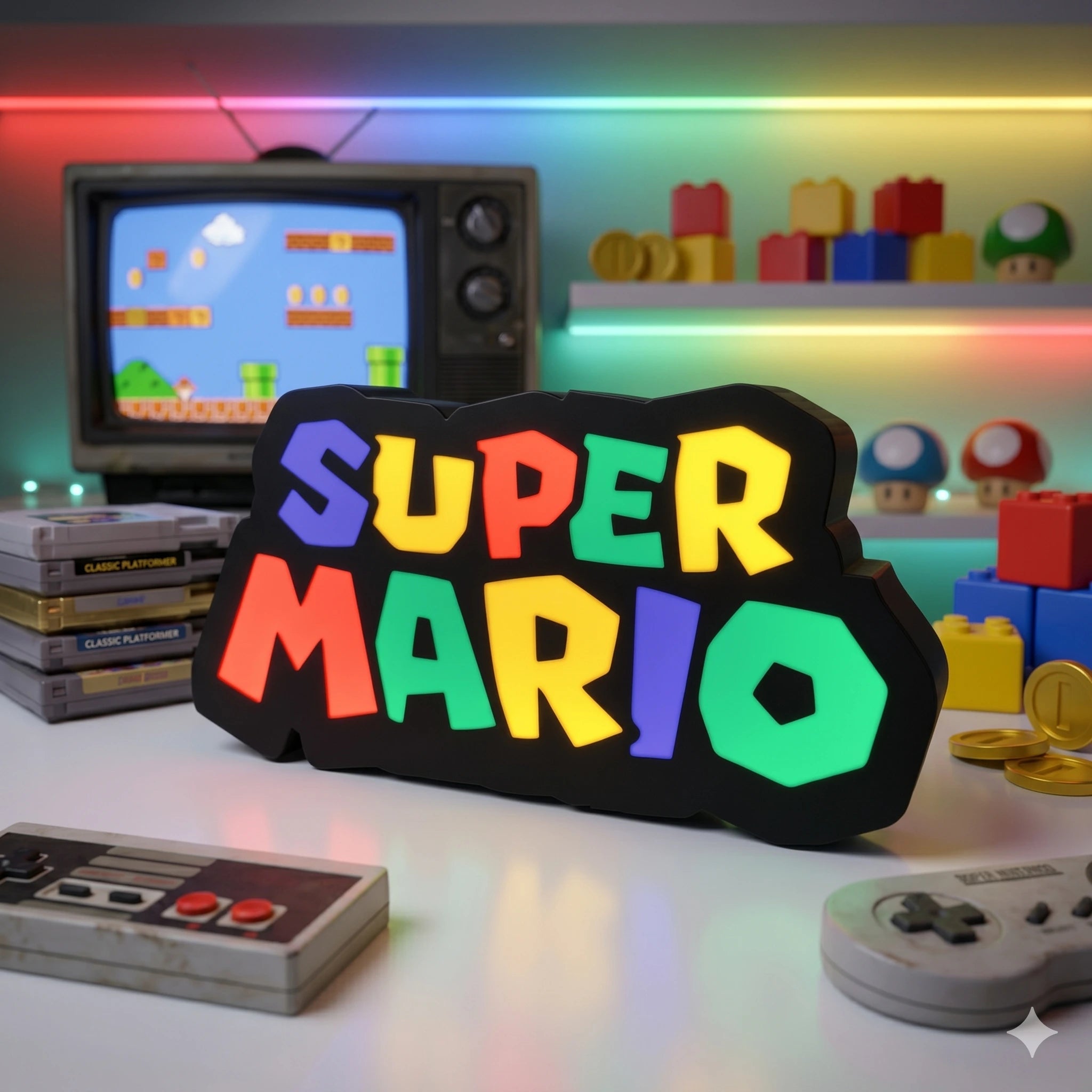 Lampe LED Super Mario Collector – Déco gaming colorée & console culte LampeGeek