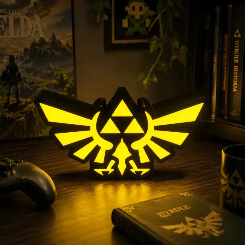 Lampe LED Zelda Triforce de LampeGeek, décoration gaming inspirée d’Hyrule avec symbole Triforce lumineux.